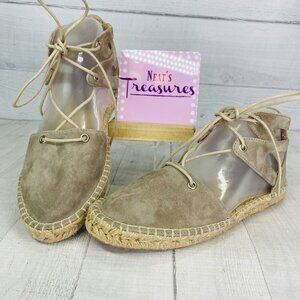 Maiden Lane GILT  Beige Suede Leather Espadrille Lace Up Flat Shoe Sz 6.5 EU 37